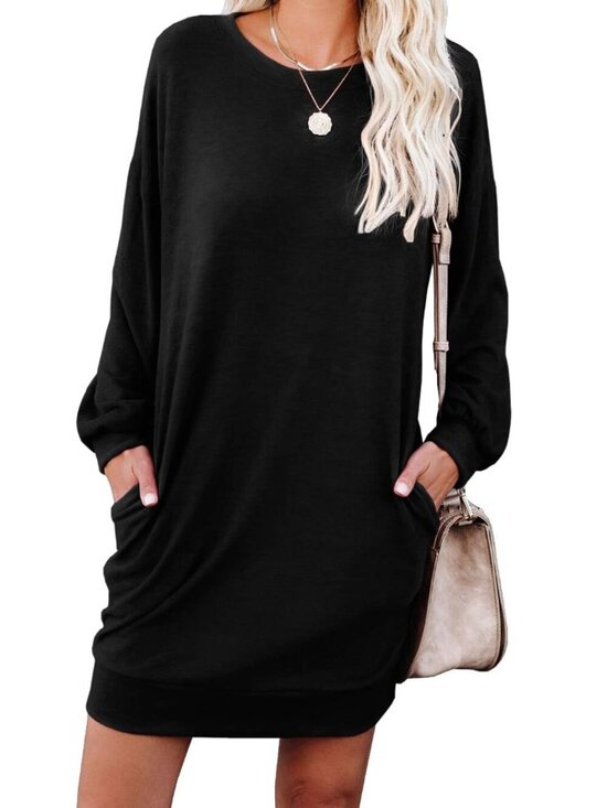 Dresses & Skirts - 🆕 Womens Long Sleeves Dresses Casual Loose Round-Neck Tuinc Tops Basic Dress